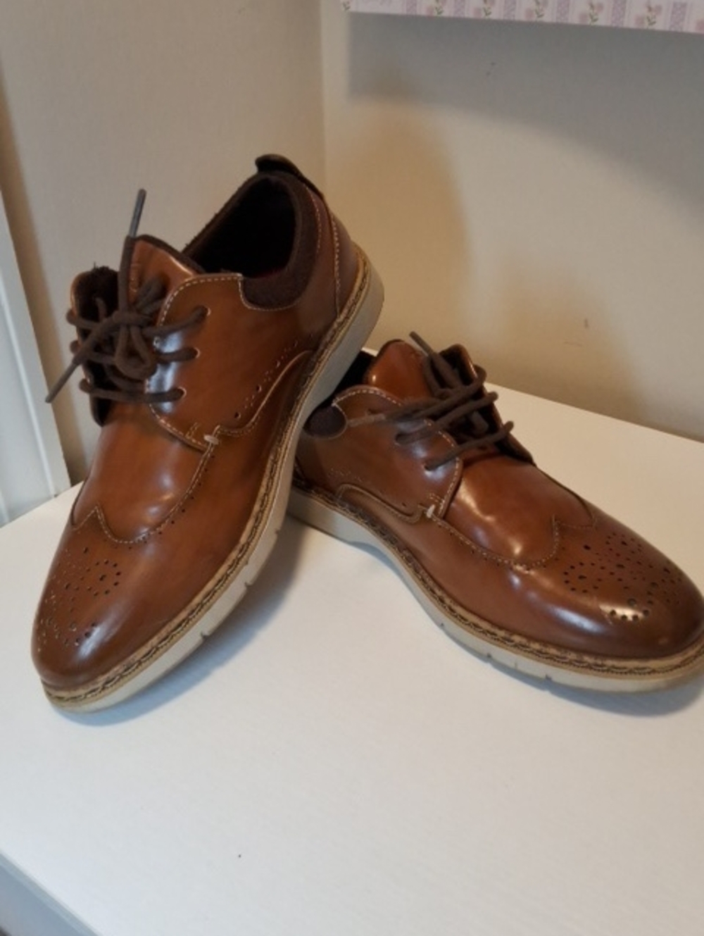 Stacy Adams Boys Dress Shoes Size 3M Cognac Brown Wingtip Oxford Formal
